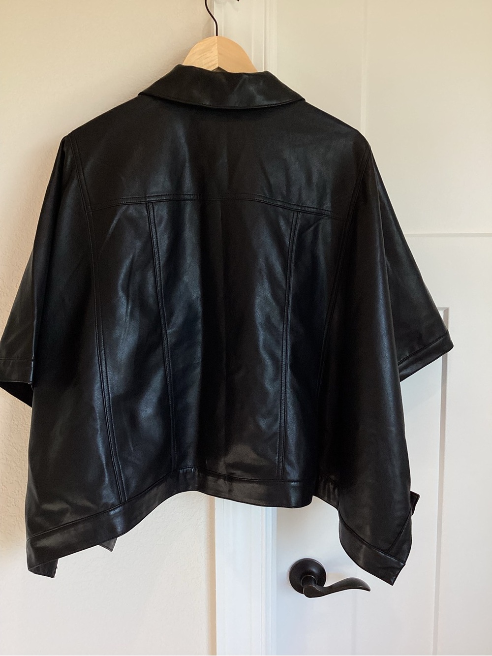 Anthropologie Faux Leather Cape Jacket Pilcro Weston Boyfriend Cape New Black - Picture 11 of 12
